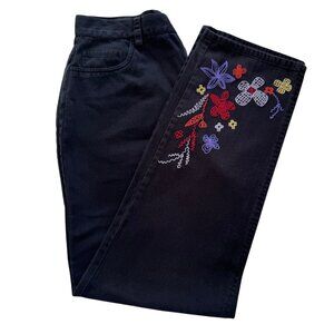 Telluride Clothing Company Embroidered Floral Black Pants Women's Size 10